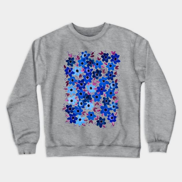 Blue Burst Flowers Crewneck Sweatshirt by Limezinnias Design